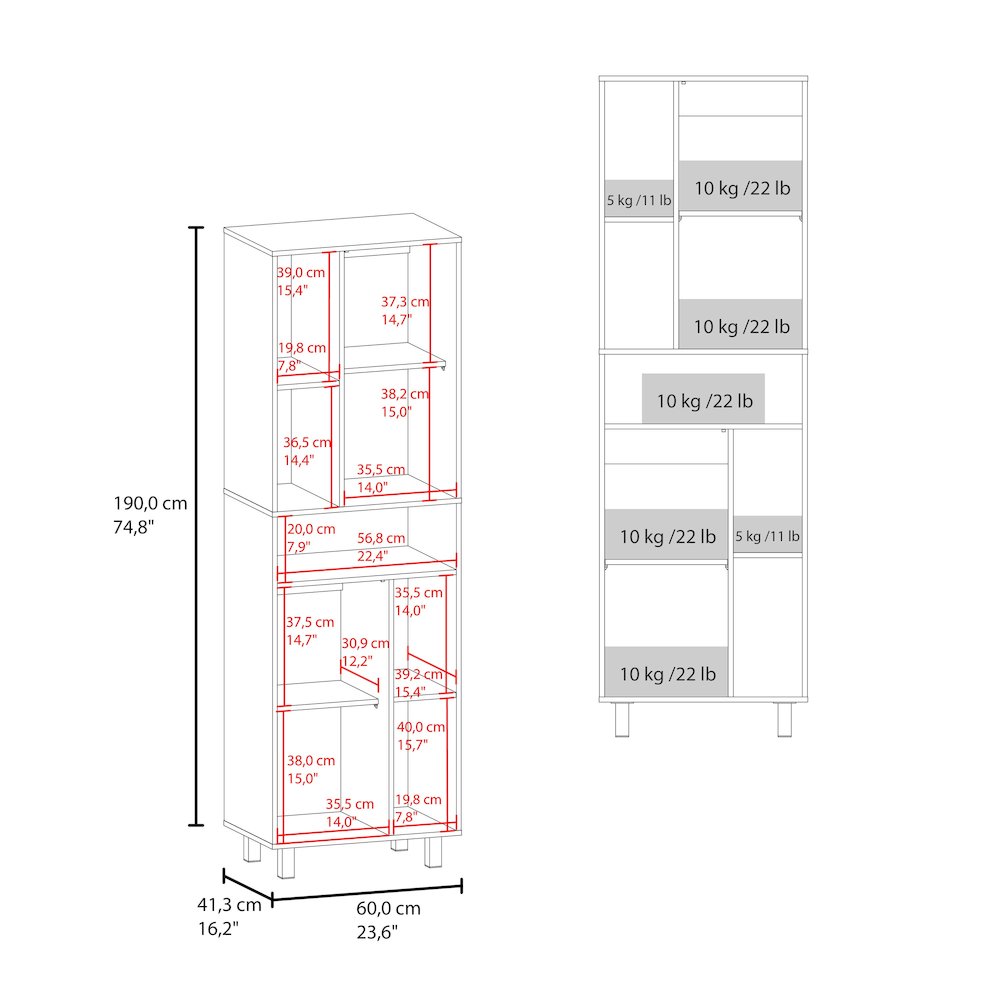 Corfu Pantry Cabinet, 2 Doors, 4 Legs, 9 Shelves, White. Picture 5