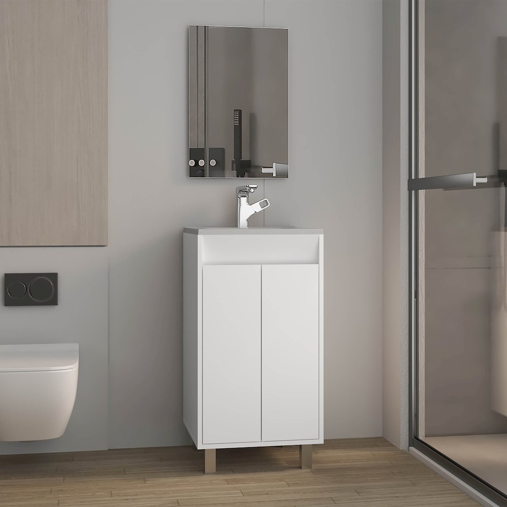 Ingold Bathroom Set, Cabinet with Sink, 2 Doors, 4 Legs, 2 Shelves, 1 Mirror. Picture 6