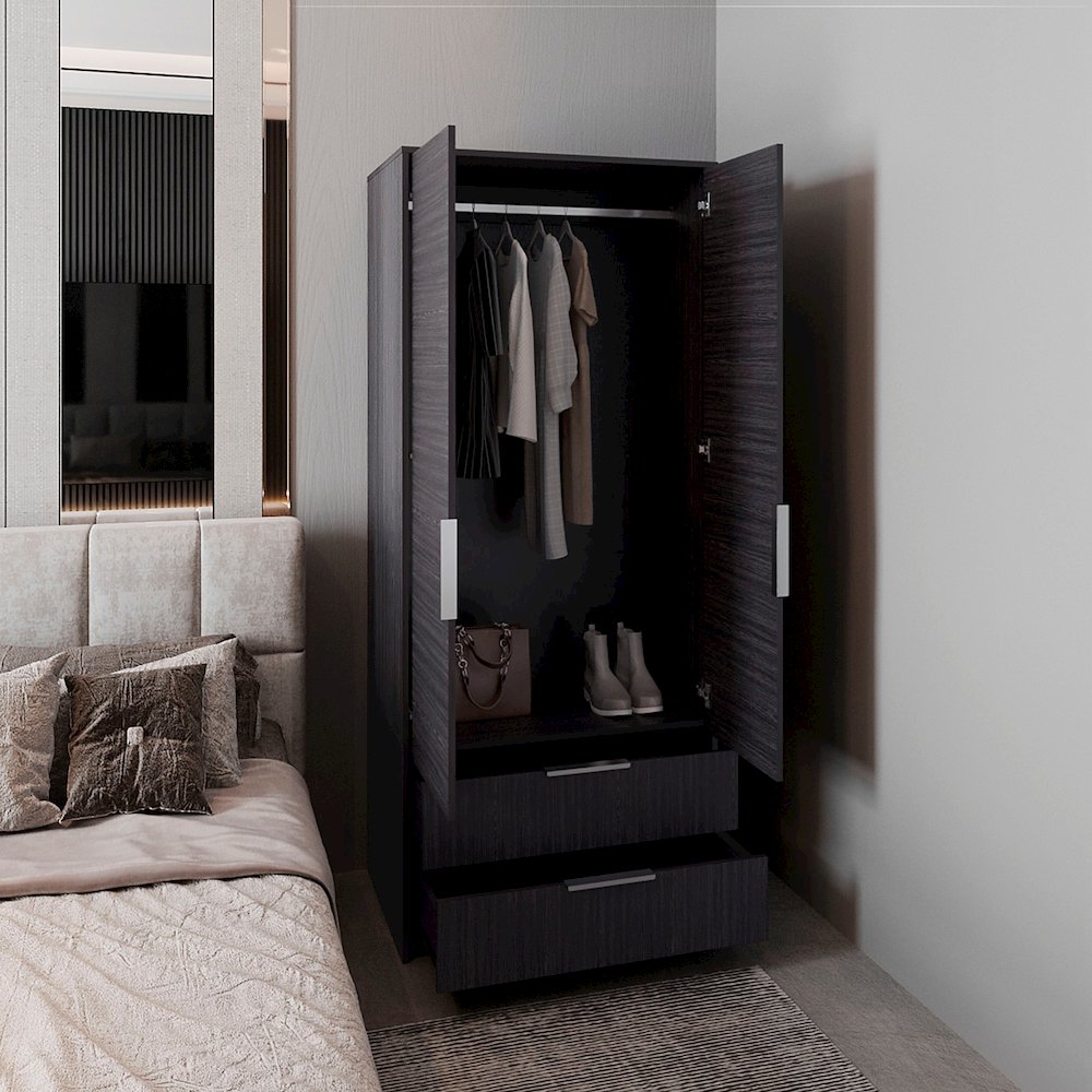 Odon Armoire, 2 Doors, 2 Drawers, Black Wengue. Picture 4