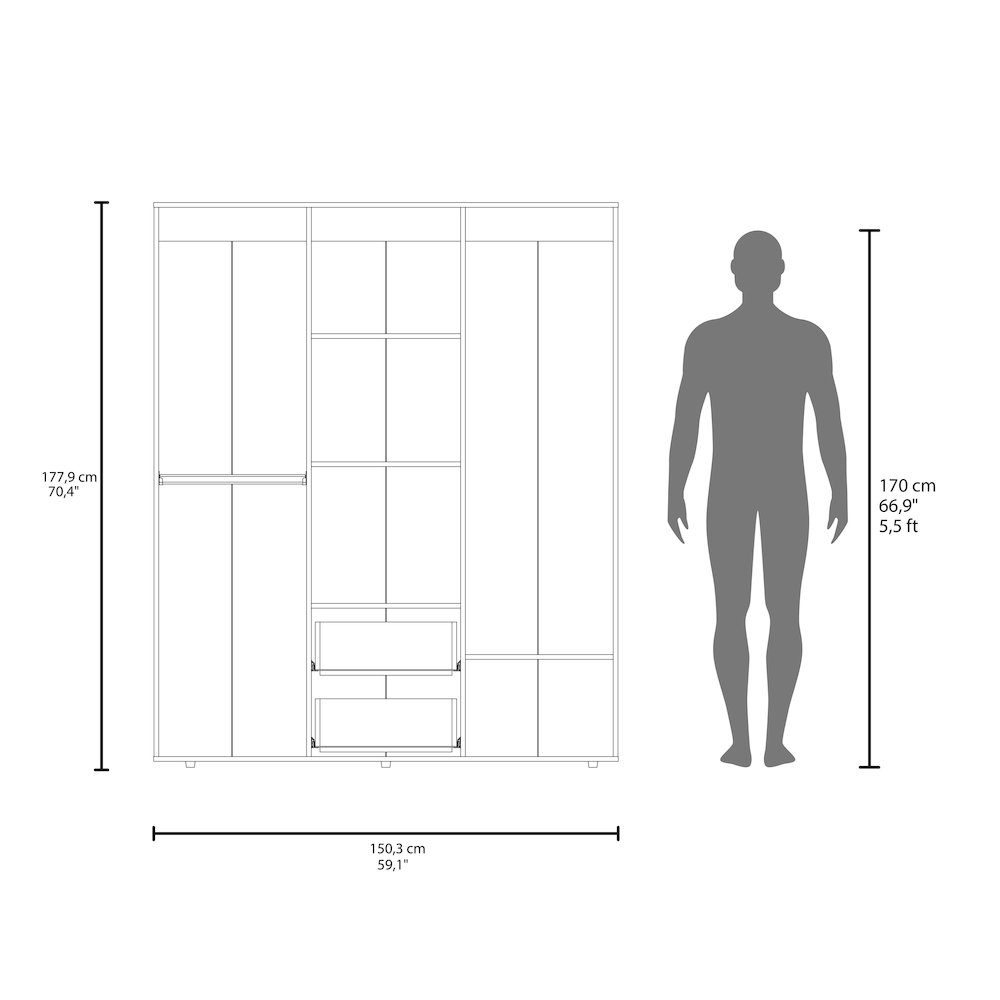Wardrobe, Deluxe Armoire with Multiple Storage Options, Metal Accents, Oak. Picture 6