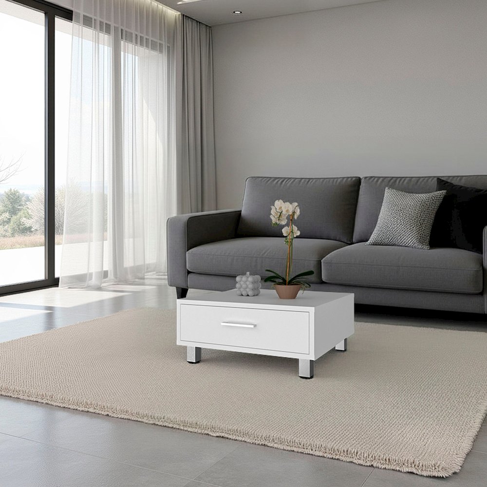 Athens Coffee Table, One Drawer, Four Legs, White. Picture 1