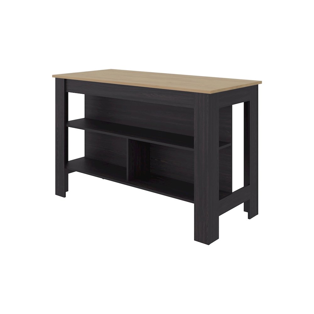 Kitchen Island, 3 open Shelves, Modern Design,  Black Wengue/Natural Oak. Picture 2