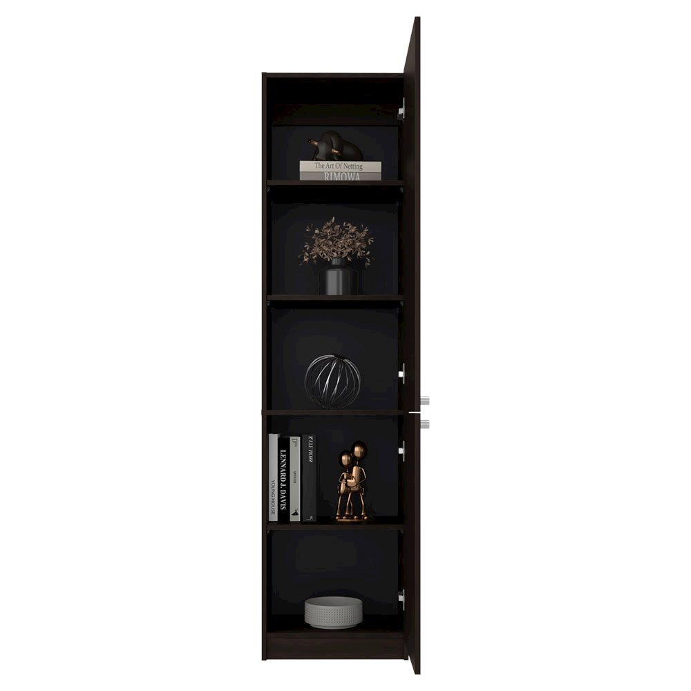 Butte Tall Bookcase 71"H with 2 Doors, Five Interior Shelves, Dark Walnut. Picture 4