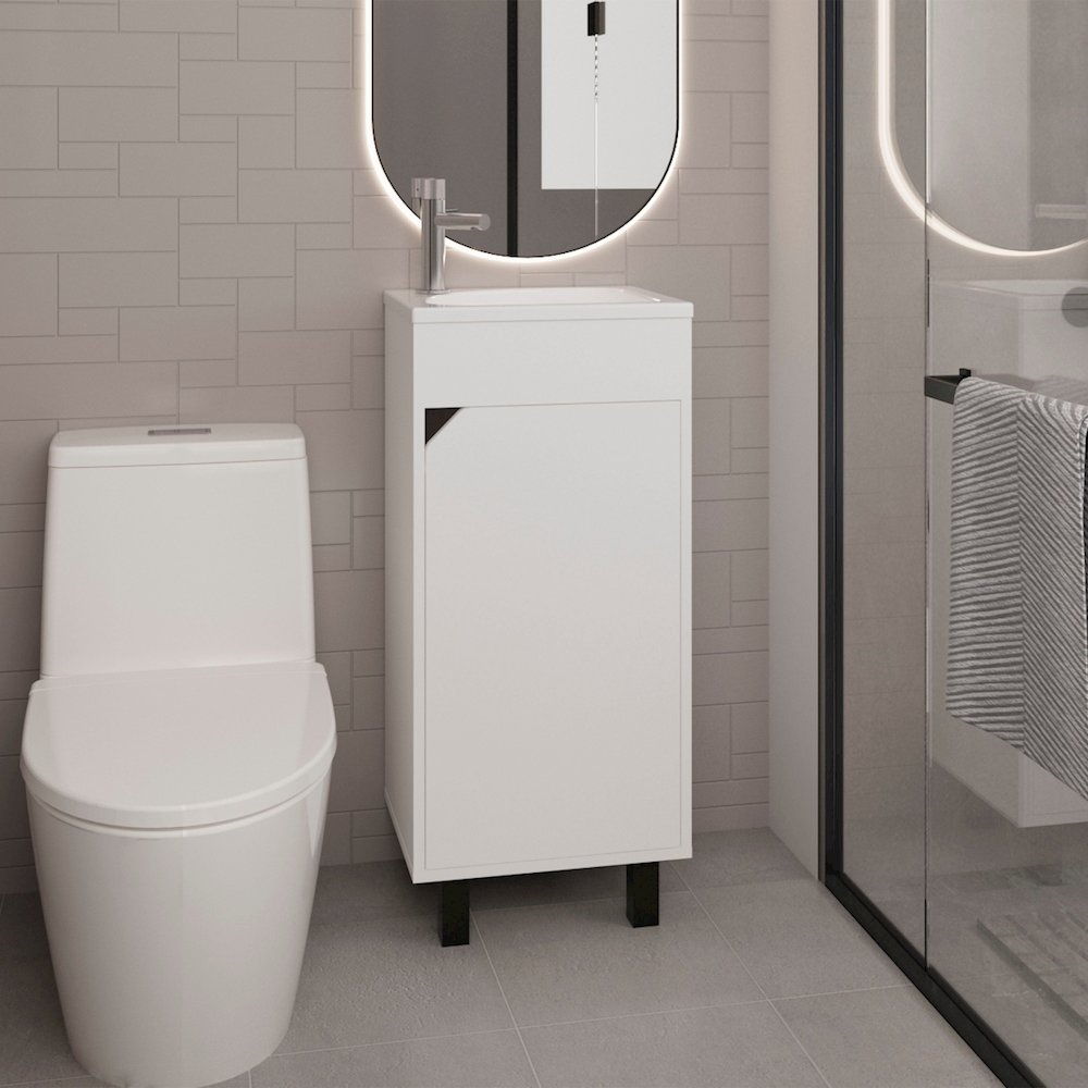 Yorkana Bathroom Vanity, 1 Door, 4 Legs, 2 Shelves, White. Picture 4