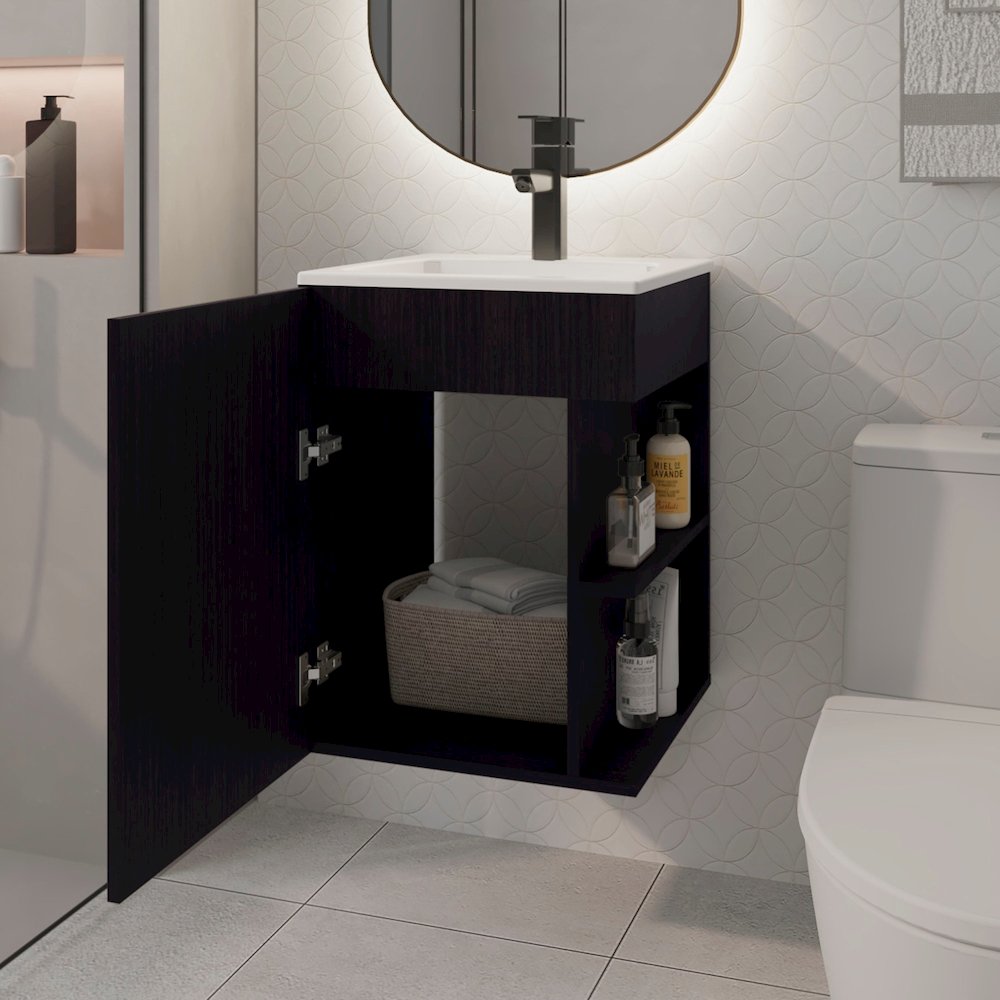 Froid Bathroom Vanity, 1 Door, 3 shelves, Black Wengue. Picture 5