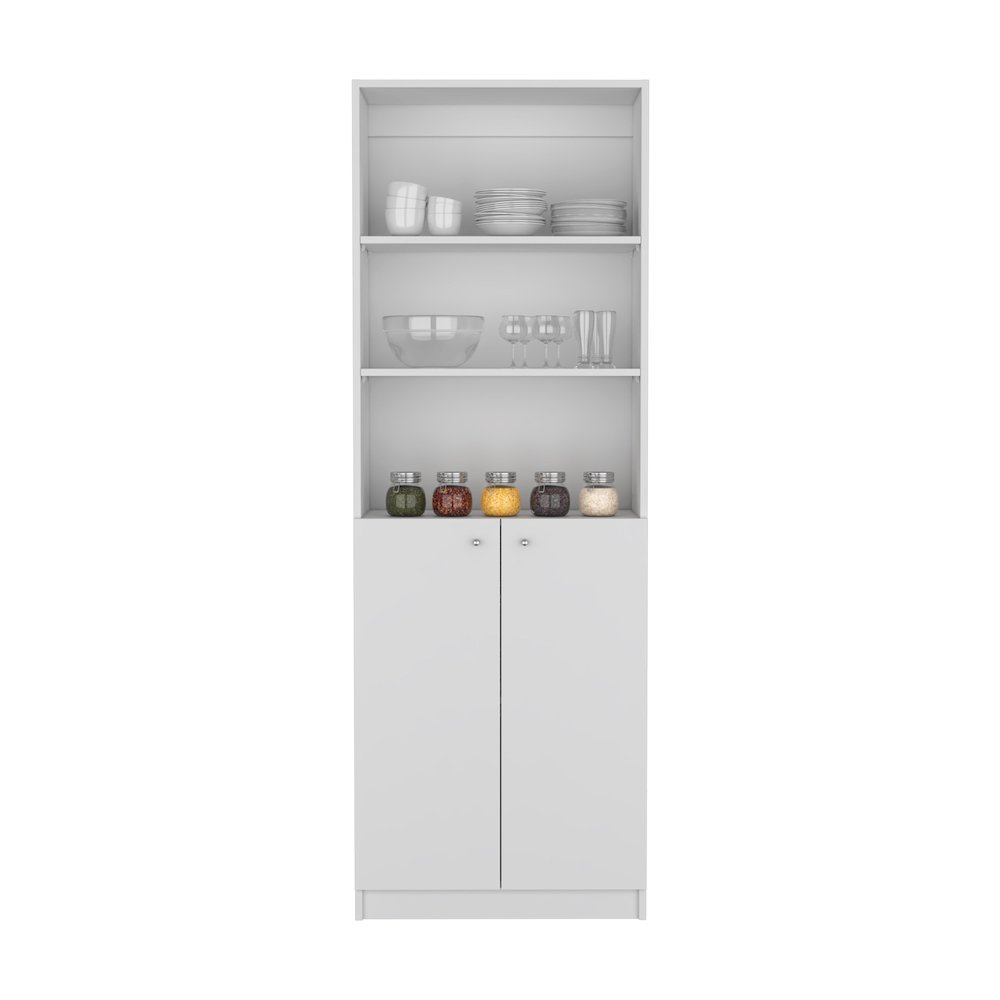 Vinton 2-Door Bookcase with Upper Shelves, White -Office. Picture 4