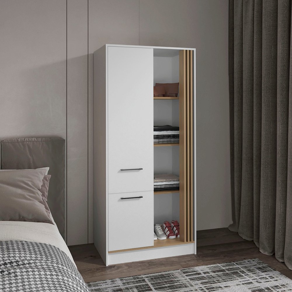 Ferndale Armoire, 1 Door, 1 Drawer, 5 Shelves, White/Natural Oak. Picture 3