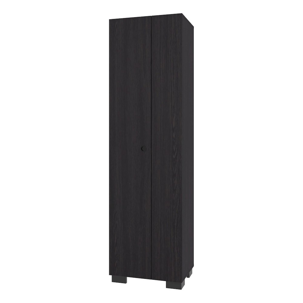 Broom Cabinet Double-Door Design with Inner Shelves, Side Hangers, Black Wengue. Picture 8