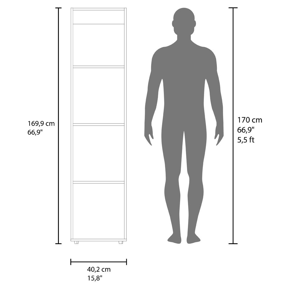 1 Door Wardrobe 67" H with Mirror and Vertical Storage Design, Dark Walnut. Picture 6