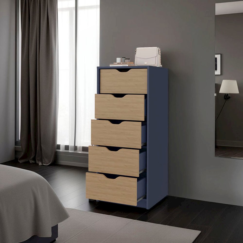 Bennett Dresser, 5 Drawers, Alby Blue / Natural Oak. Picture 5