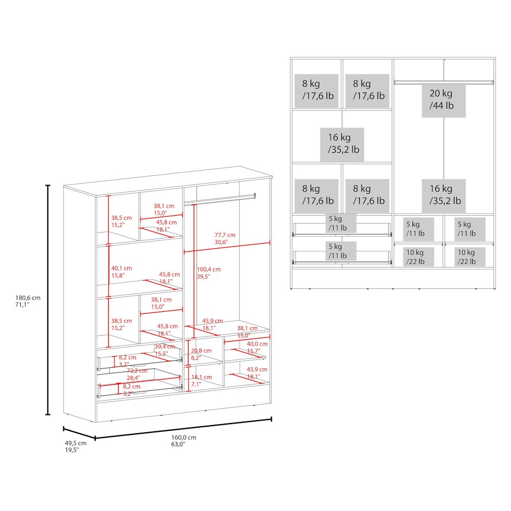 Gangi 160 Armoire, 4-door wardrobe , Two Mirrors, Metal Hardware, White. Picture 6