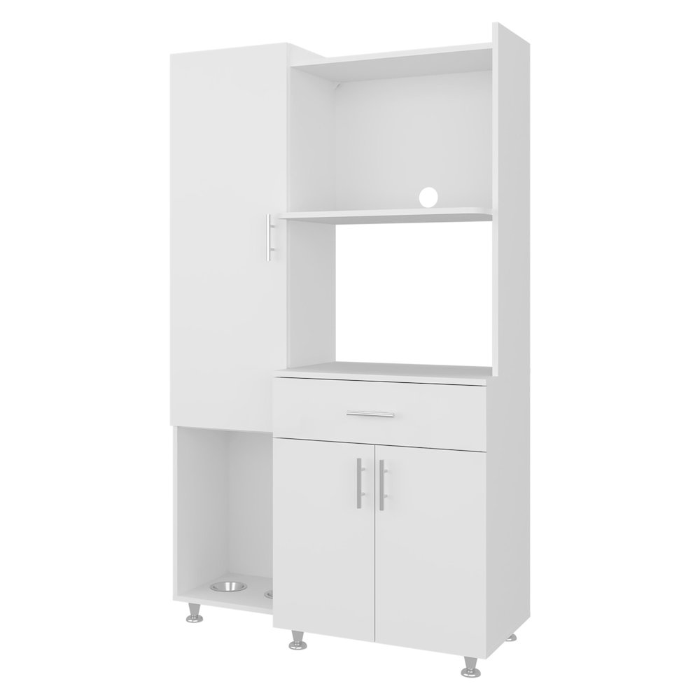 Kitchen Storage Cabinet with 6 Shelves, Storage Drawer, Microwave Space, White. Picture 8