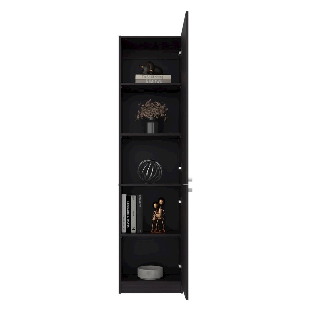 Butte Tall Bookcase 71" H with 2 Doors, Five Interior Shelves, Black Wengue. Picture 4