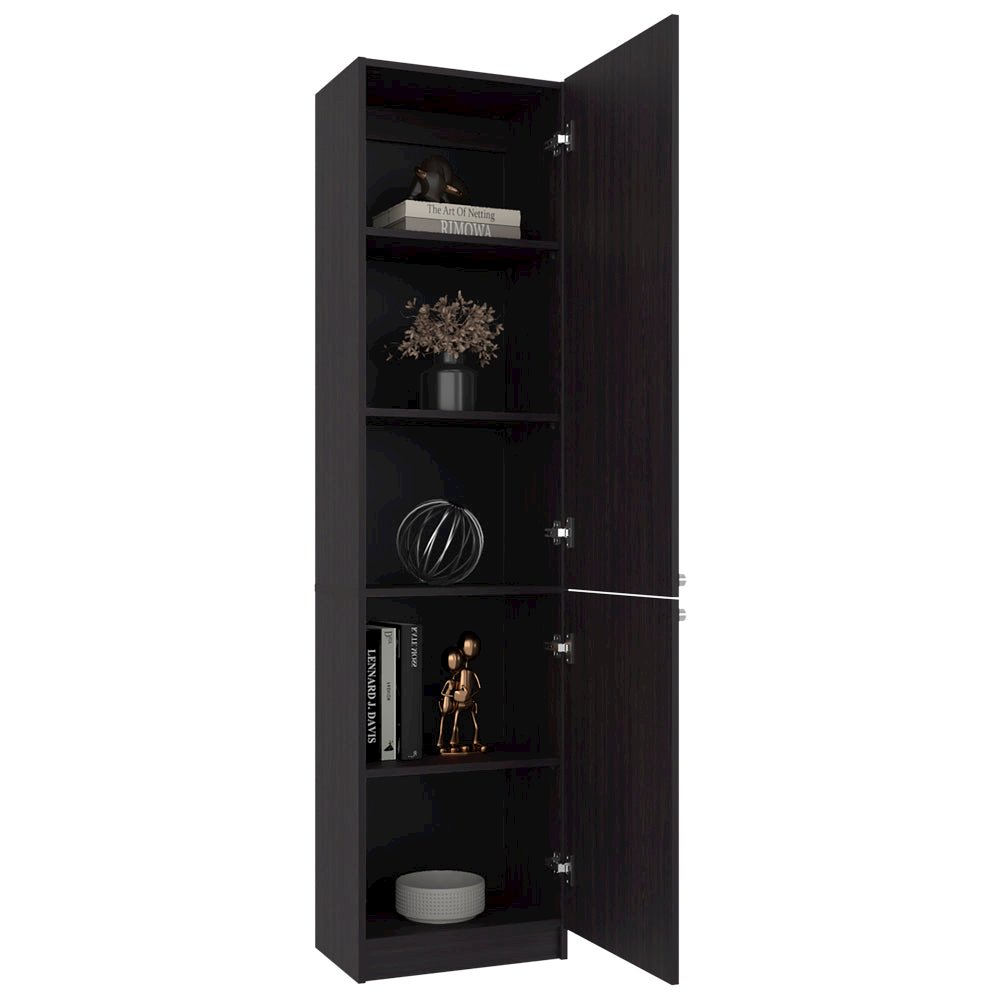 Butte Tall Bookcase 71" H with 2 Doors, Five Interior Shelves, Black Wengue. Picture 8