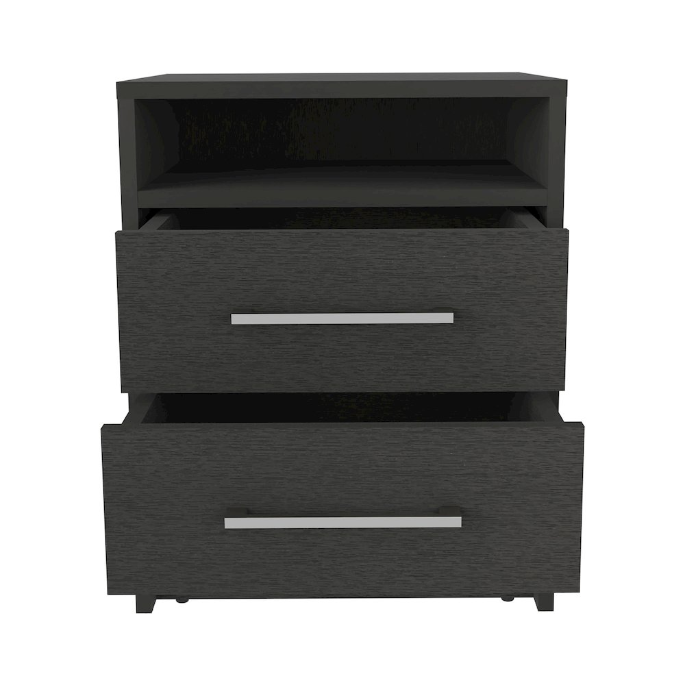 Leyva Nightstand with 2 Drawers and 1 Shelf, Black. Picture 2