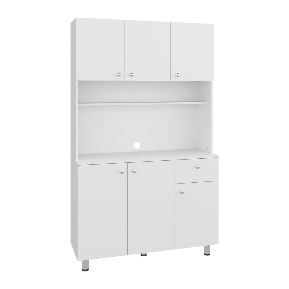 Pantry Cabinet with Ample Storage, Spacious Shelves, 6 Doors-1 Drawer, White. Picture 8