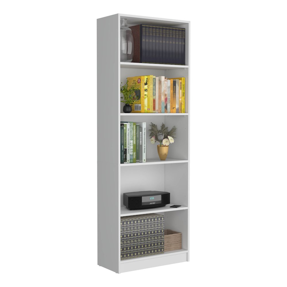 Vinton 4-Tier Bookcase with Modern Storage for Books and Decor, White -Office. Picture 4