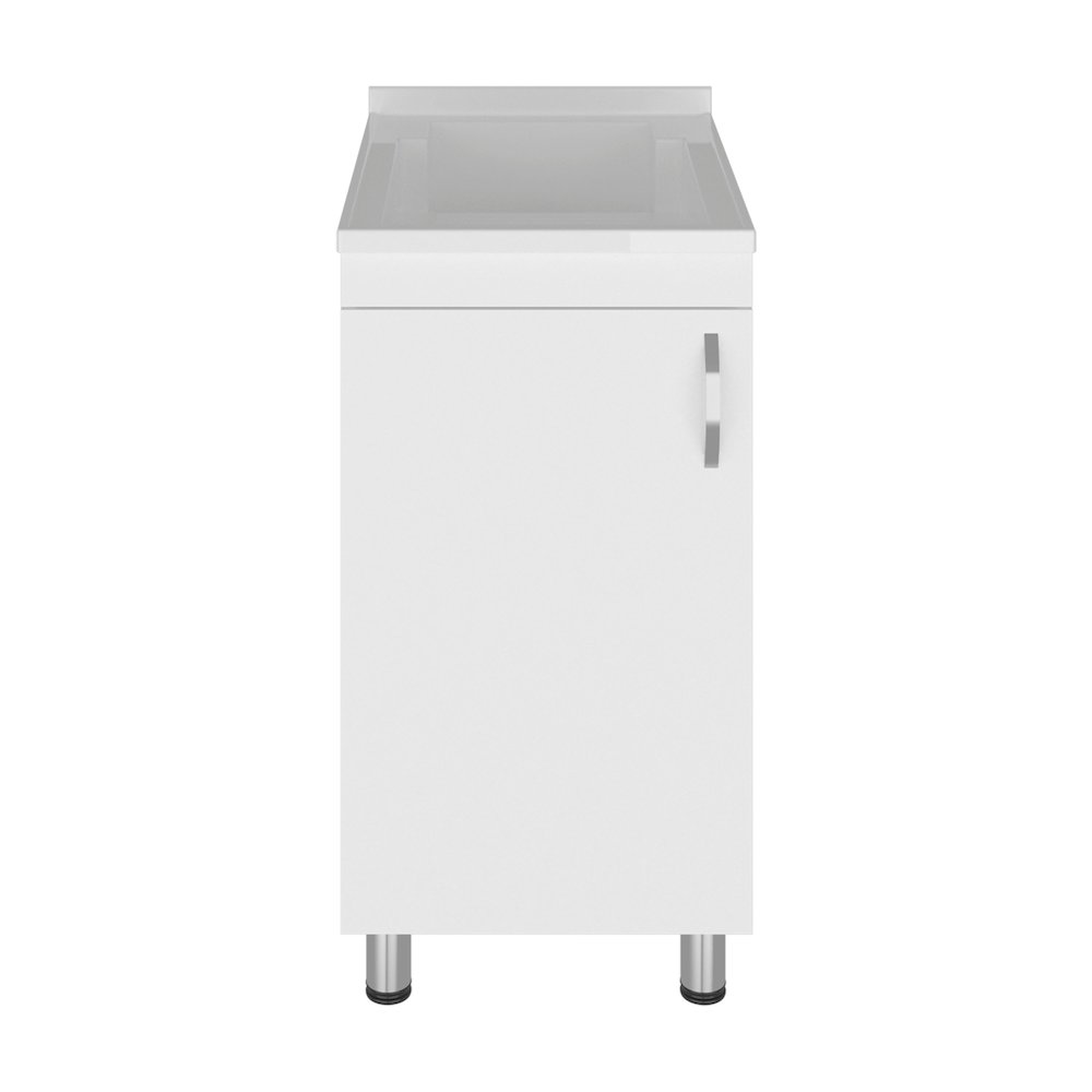 Mylo Freestanding Utility Tub with 1 Door, 2 Shelves and 4 legs, White. Picture 3