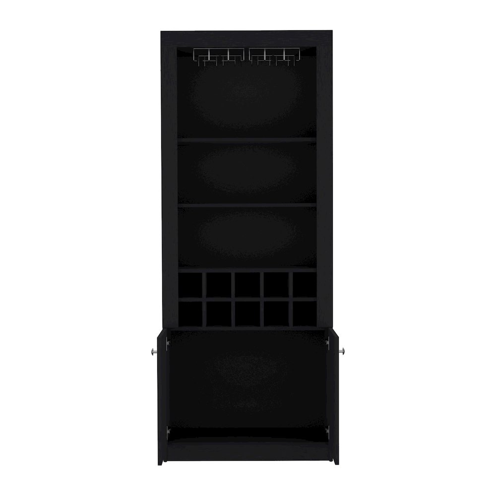 Cabinet 4-Tier, Glass Holder Stemware Rack, 10 Bottle Cubbies, 4 Shelves, Black. Picture 2