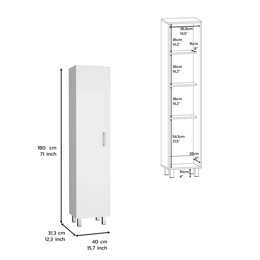 DEPOT E-SHOP Vernon Slim Storage Cabinet with 4-Tier Shelf and Broom Hangers, White. Picture 3