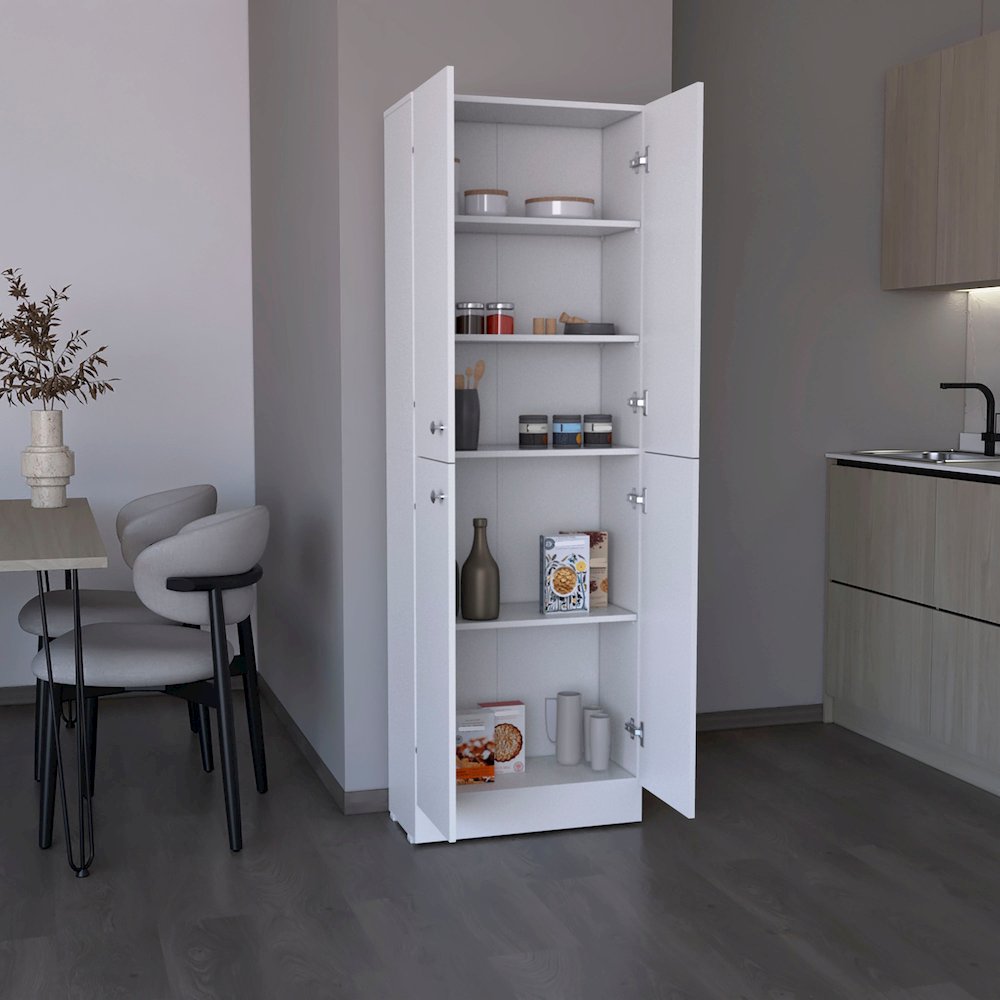 Kitchen Pantry 71" H, 4 Doors, 5 Adjustable Shelves, Laundry, White. Picture 5