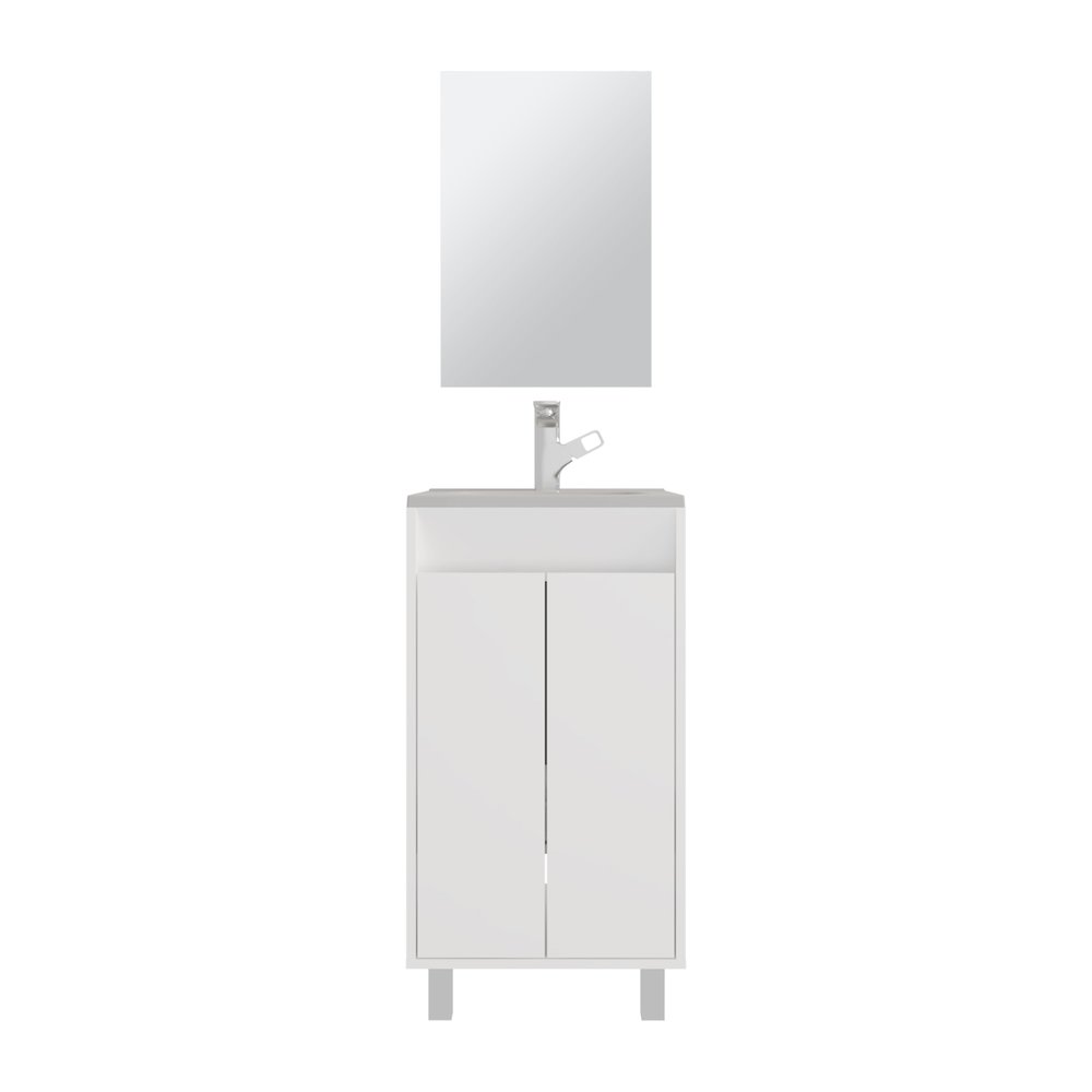 Ingold Bathroom Set, Cabinet with Sink, 2 Doors, 4 Legs, 2 Shelves, 1 Mirror. Picture 1