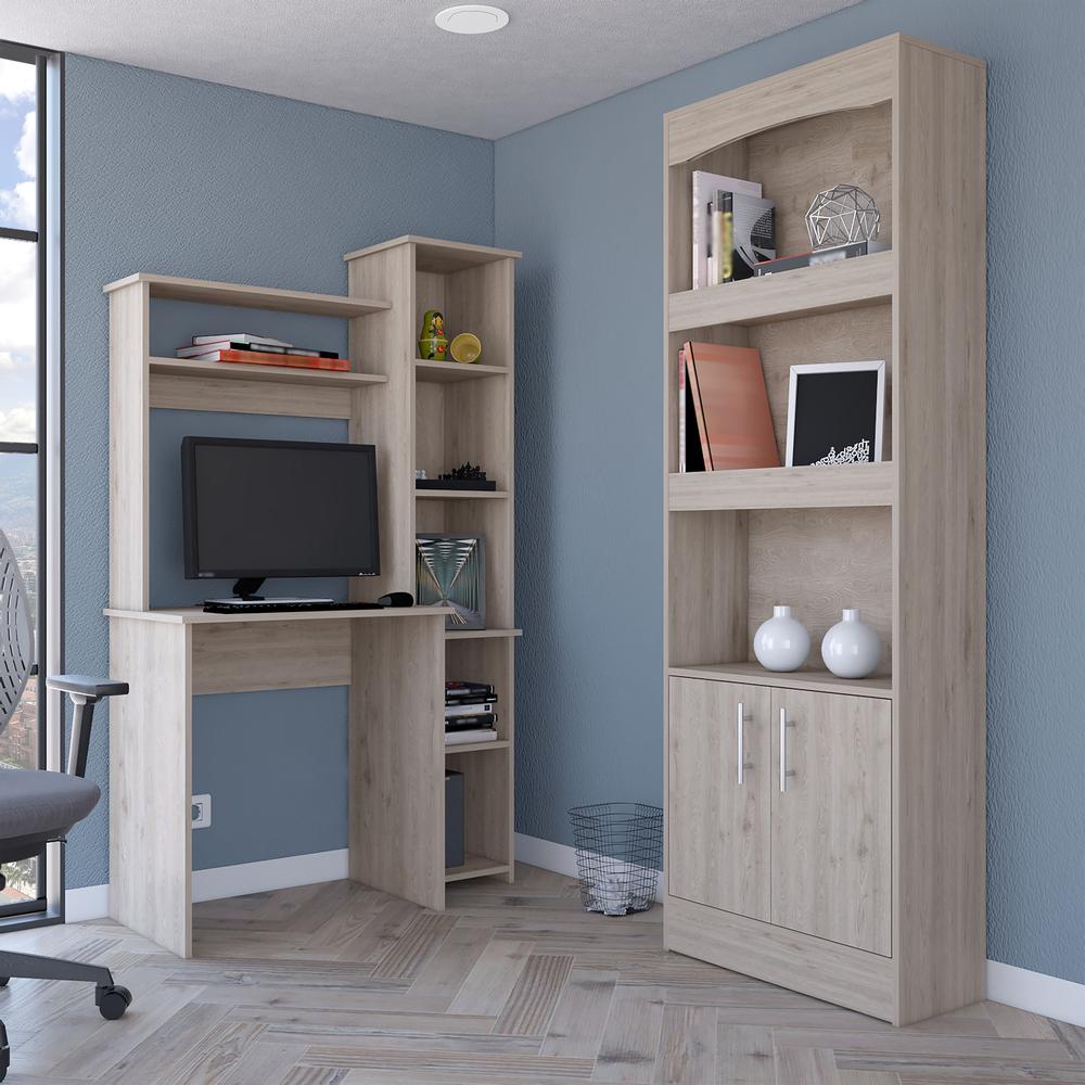 Detroit 2 Piece Office Set, Dozza Bookcase + Aramis Desk, Light Gray. Picture 5