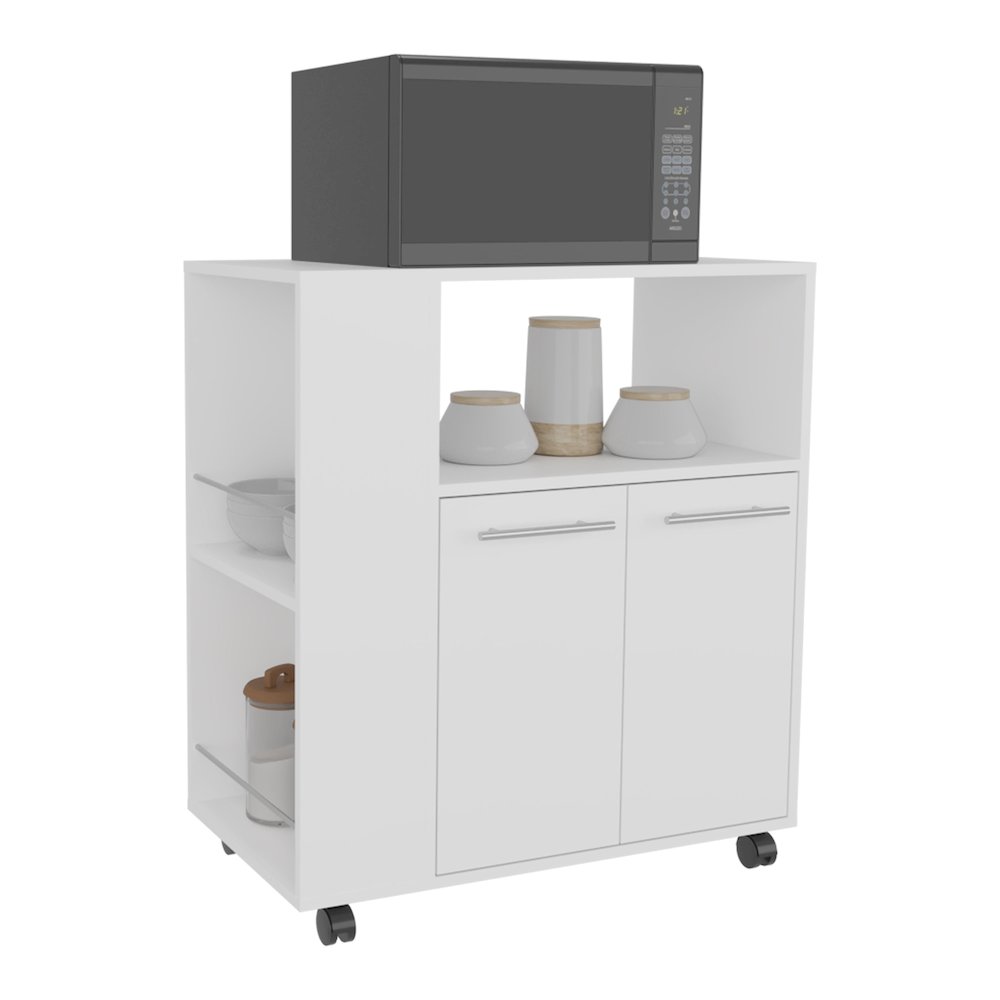 Bremerton Kitchen Cart, 2 Doors, 3 Shelves, 4 Wheels, White. Picture 3