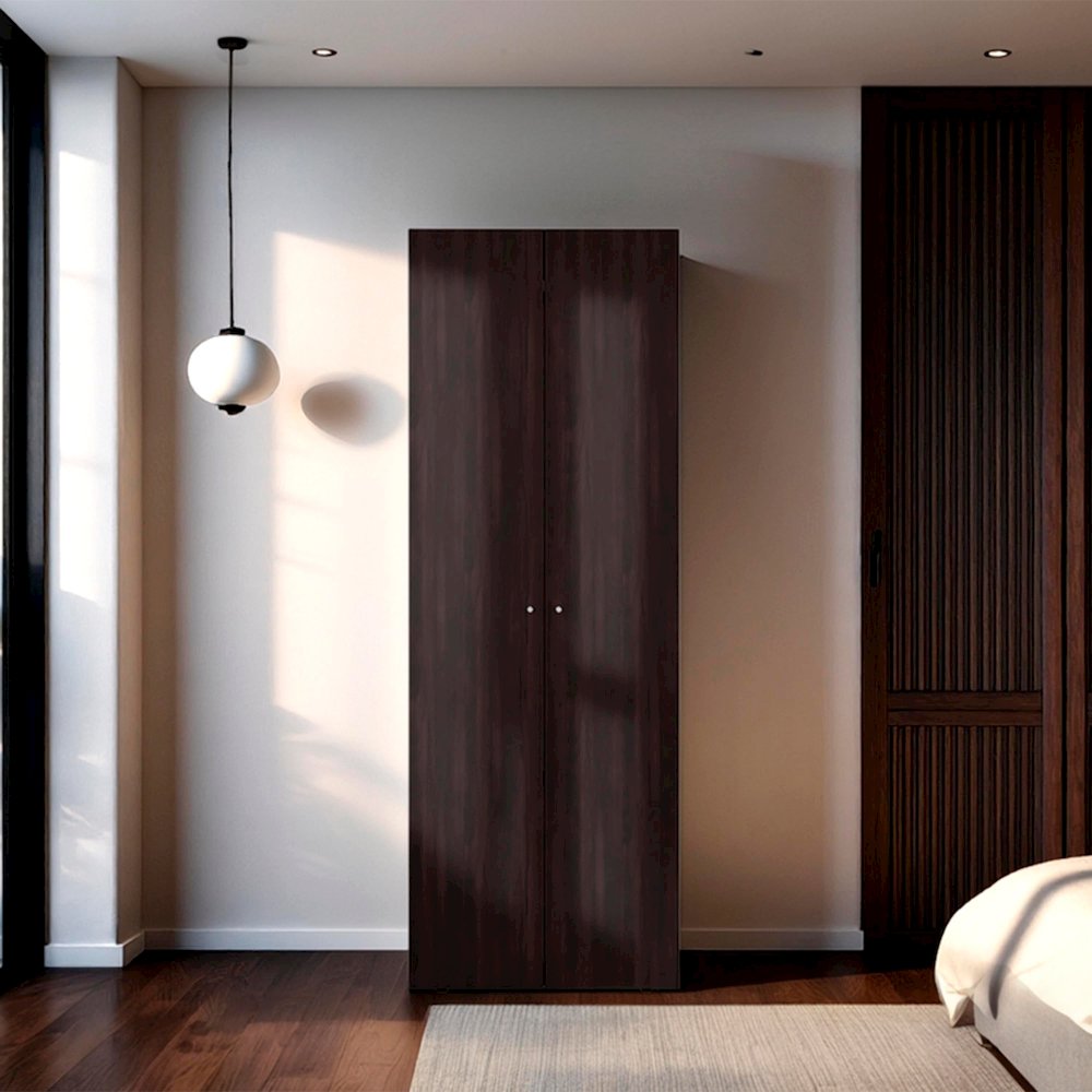 Lisle Armoire, 2 Doors, 2 Shelves, Walnut / Black Wengue. Picture 4