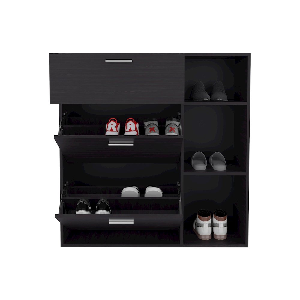 Linn Shoe Rack, 2 Doors, 1 Drawer, 3 Shelves, Black Wengue. Picture 3