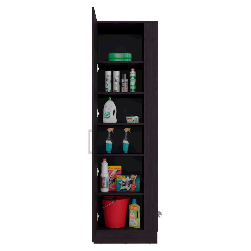Fairfield Utility Storage Cabinet with 6-Tier Shelf, Broom Hangers, Black Wengue. Picture 4