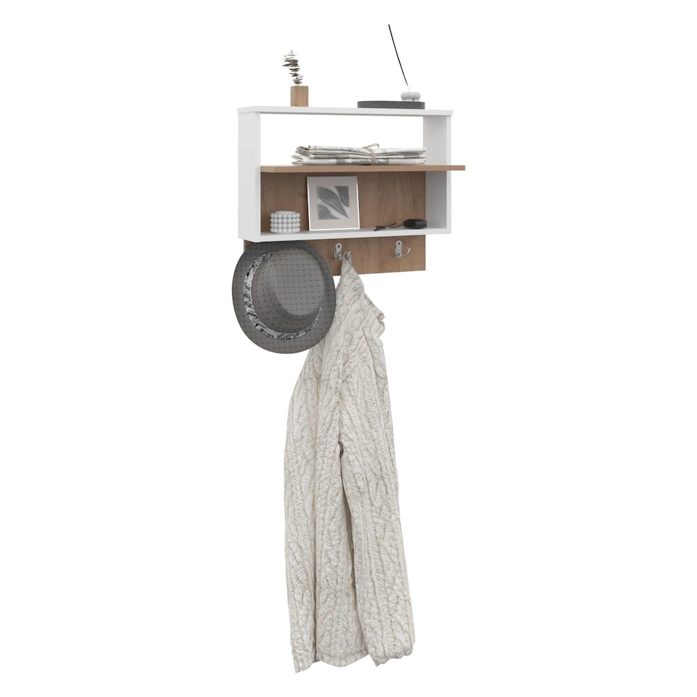 Norco Wall Shelf, 3 Shelves, White / Natural Oak. Picture 6