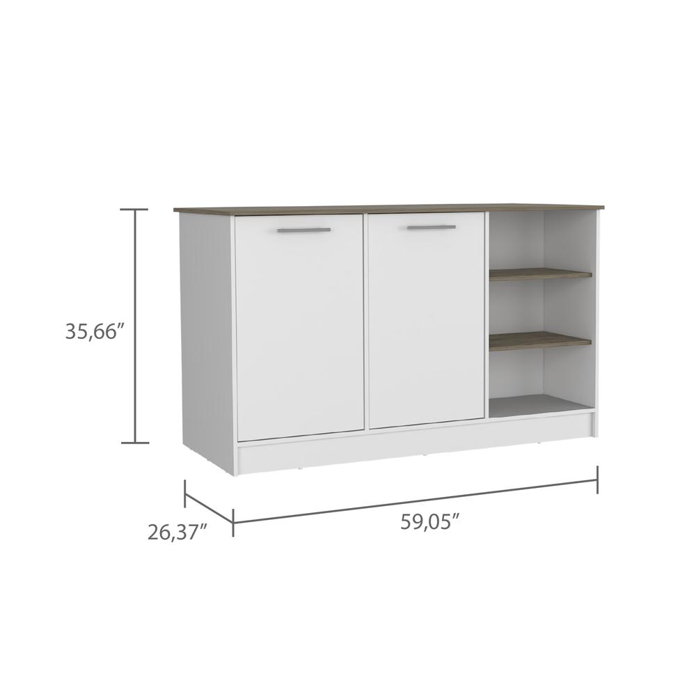 DEPOT E-SHOP Mars Kitchen Island-Two Cabinets, Countertop, Three Open Shelves-White/Dark Brown, For Kitchen. Picture 3