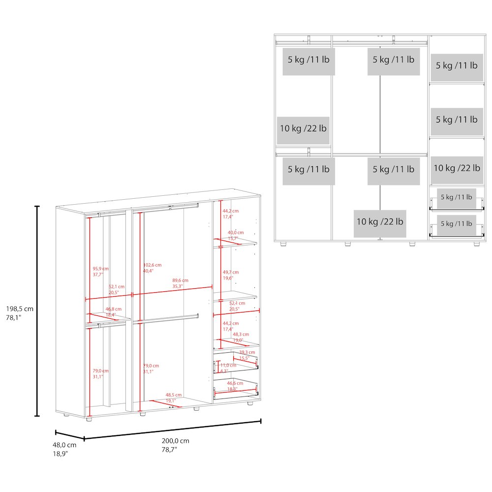 Beluga Armoire 4 Doors, 4 Shelves, 2 Drawers, White. Picture 5