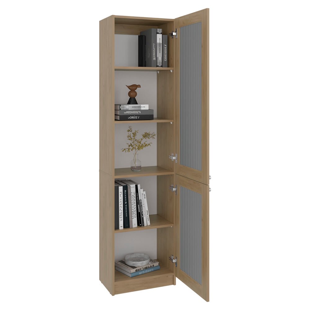 Tall Bookcase 71" H with 2 Fluted Panel Doors, Five Interior Shelves, Oak. Picture 8