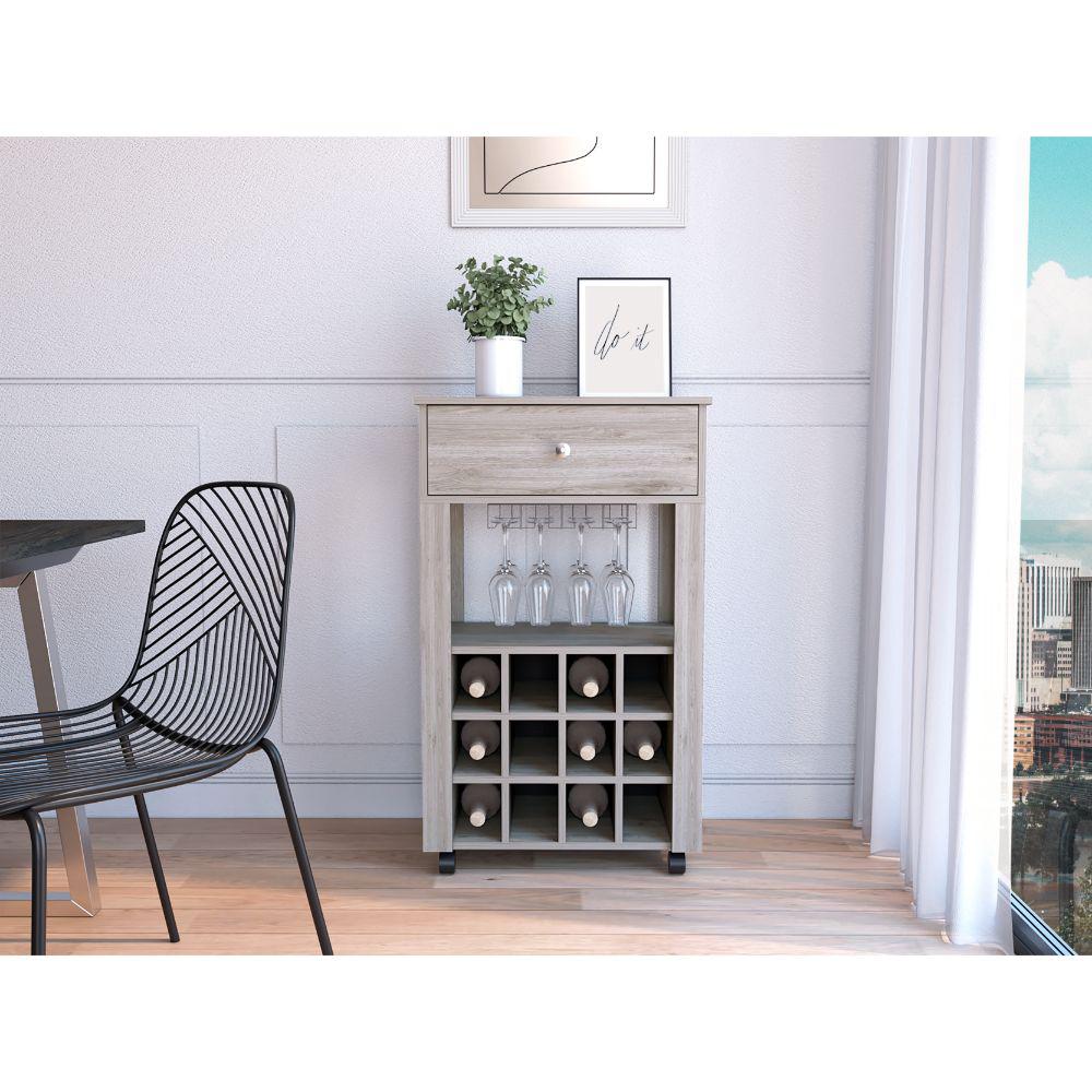 DEPOT E-SHOP Margh Bar Cart, Twelve Wine Cubbies, Four Legs, One Open Shelf, Countertop- Light Grey, For Kitchen. Picture 1