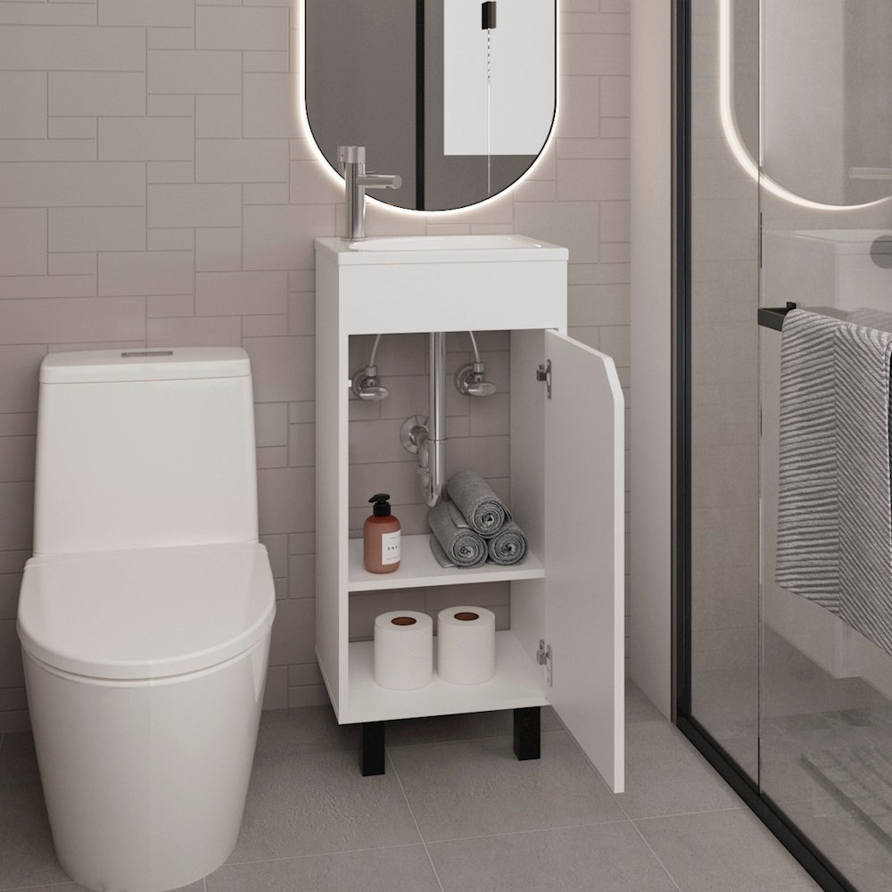 Yorkana Bathroom Vanity, 1 Door, 4 Legs, 2 Shelves, White. Picture 5