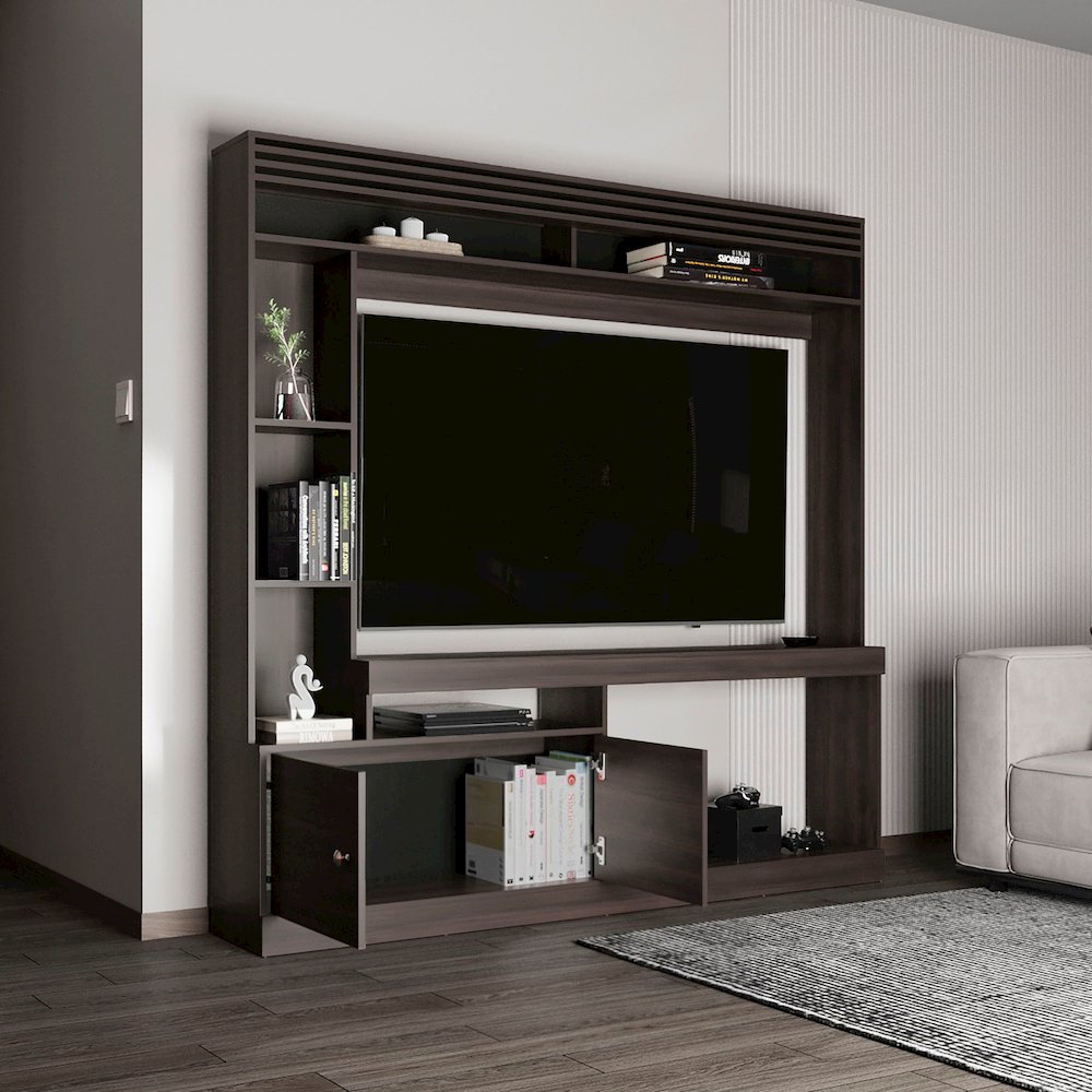 Oberlin Entertainment Center, 2 Doors, 6 Shelves, 65" TV Capacity, Walnut. Picture 5