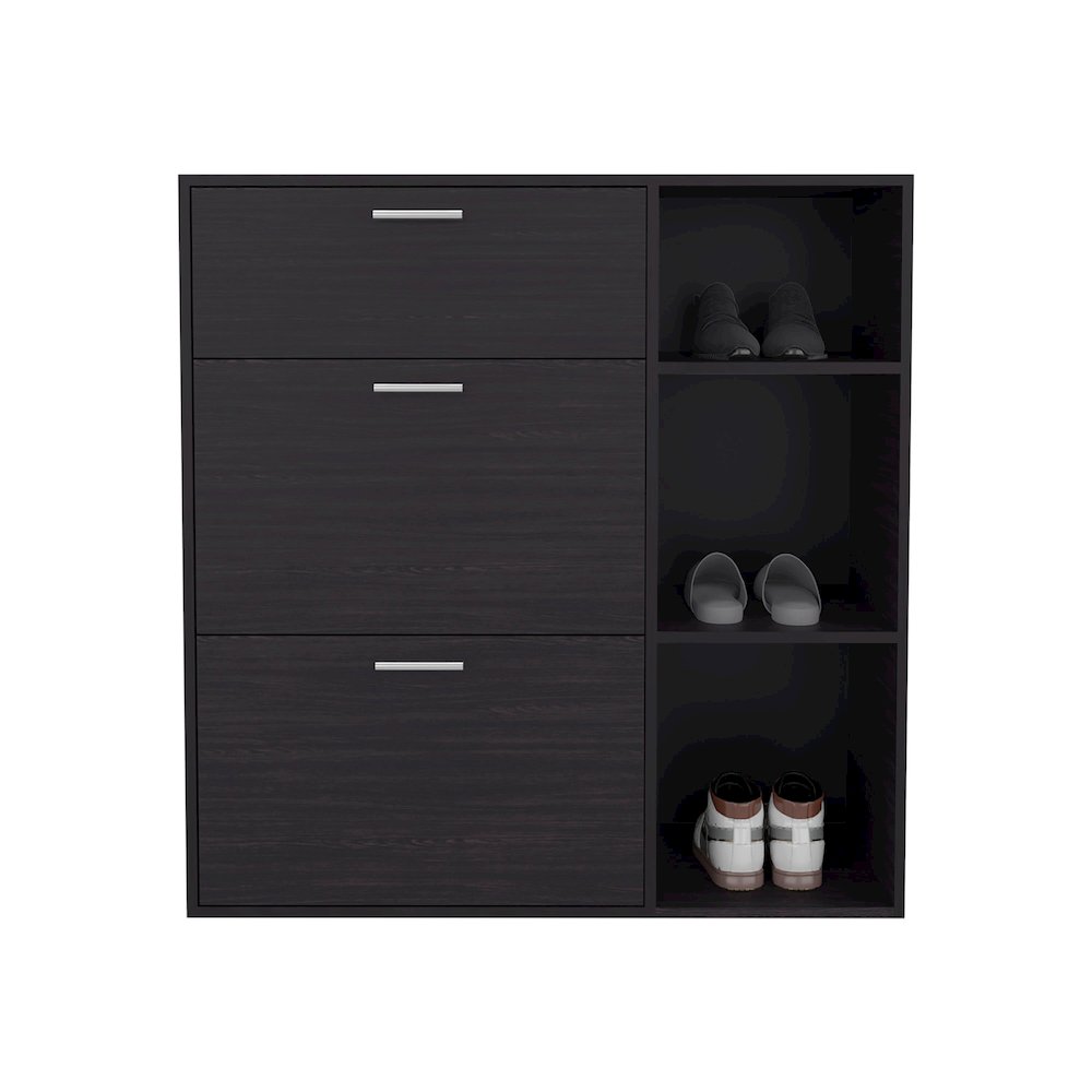 Linn Shoe Rack, 2 Doors, 1 Drawer, 3 Shelves, Black Wengue. Picture 2