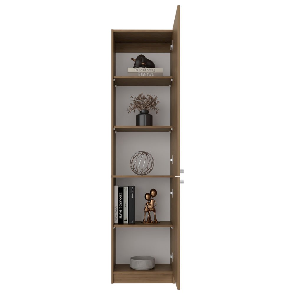 Butte Tall Bookcase 71" H with 2 Doors, Five Interior Shelves, Natural Oak/White. Picture 4