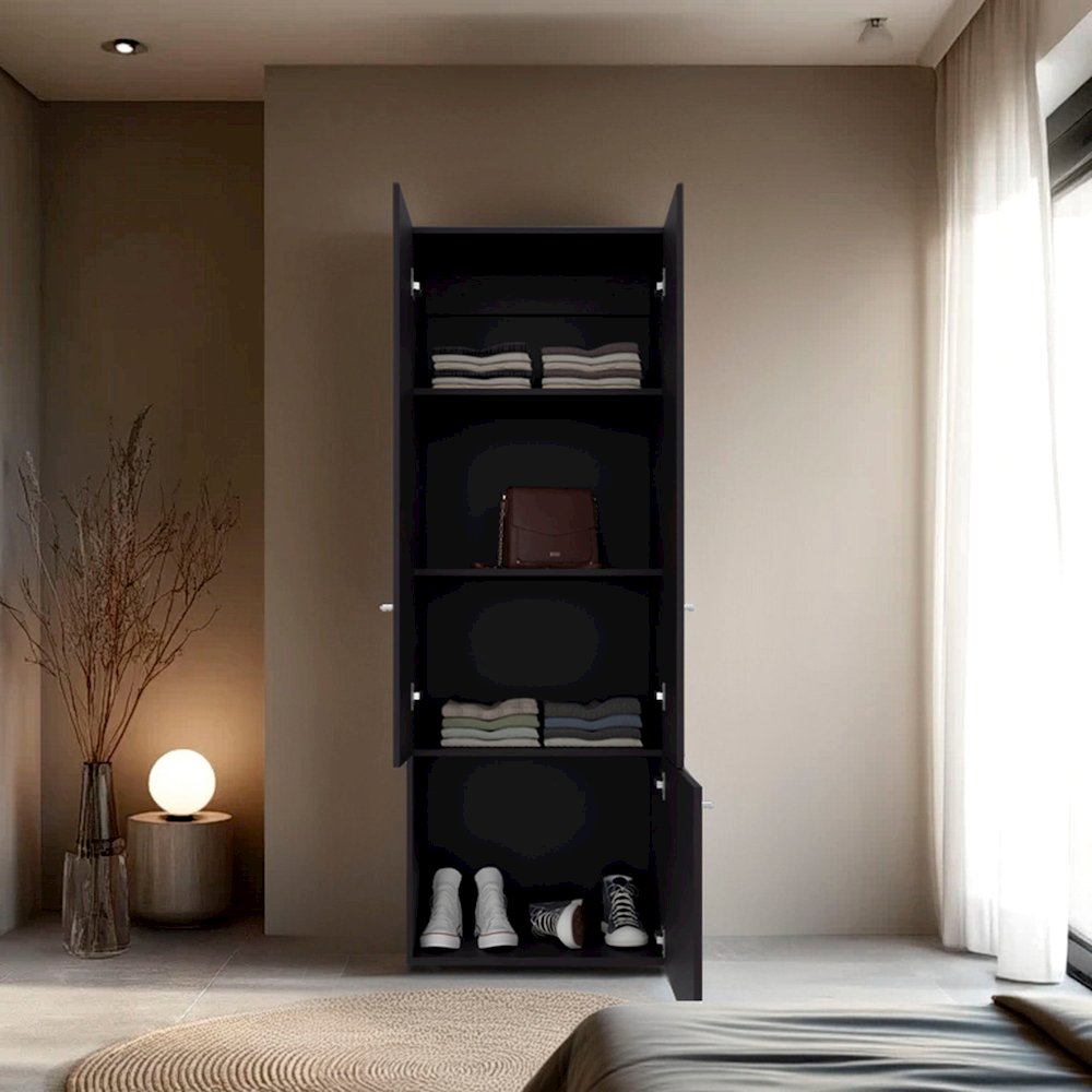 Trego Armoire, 3 Doors, 4 Shelves, Black Wengue. Picture 5