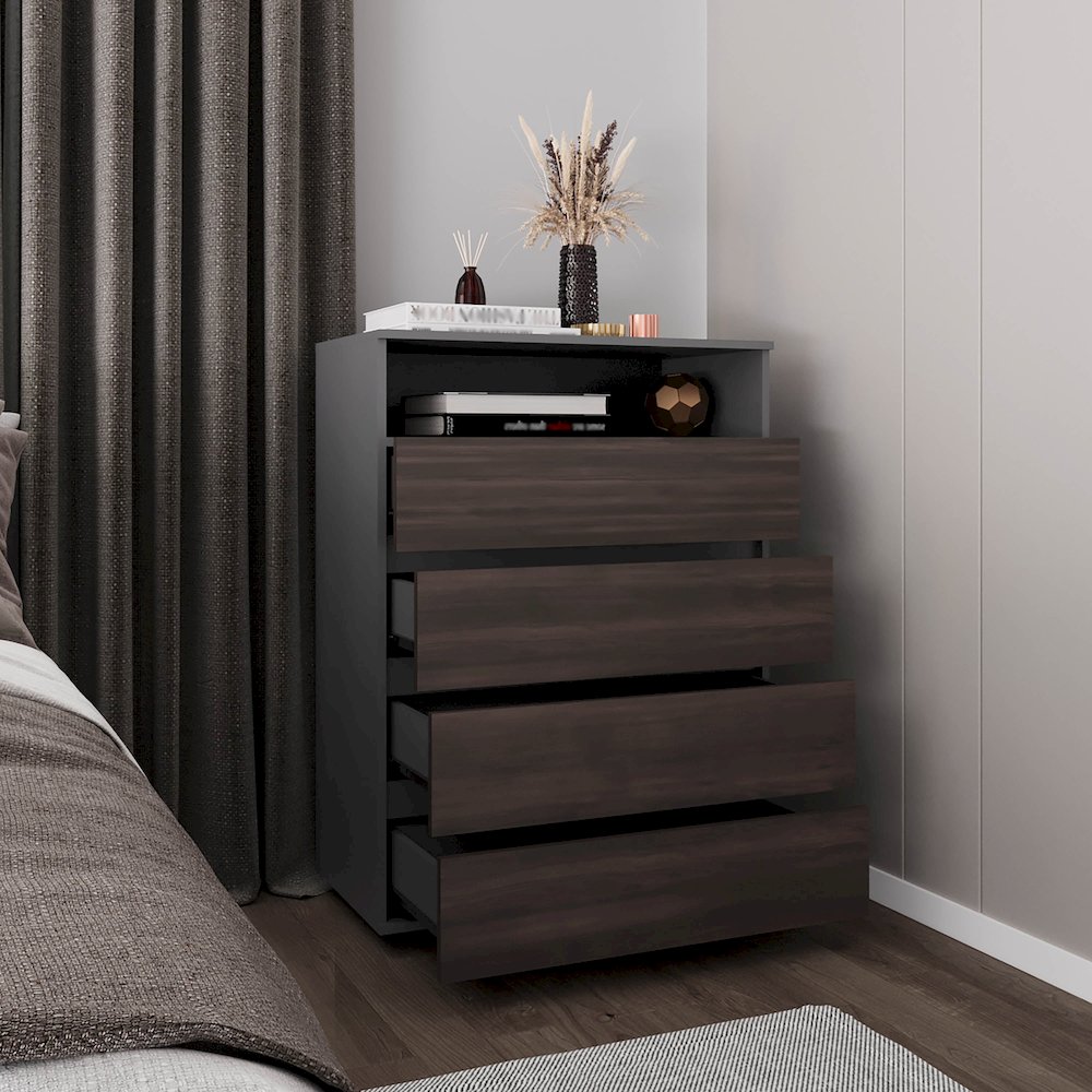 Trevose Dresser, 4 Drawers, 1 Shelf, Matt Gray / Dark Oak. Picture 5