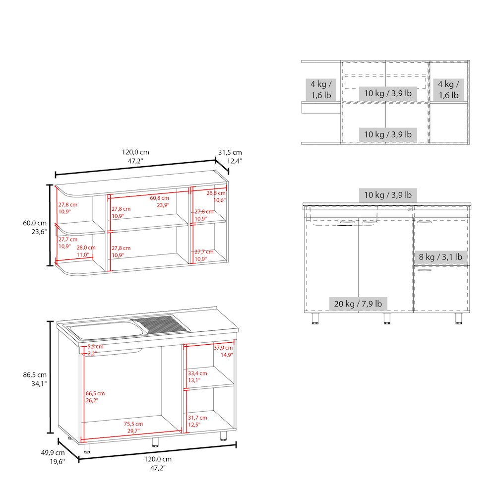 Byron Kitchen Cabinet Set, 6 Doors, 9 Shelves, White. Picture 7