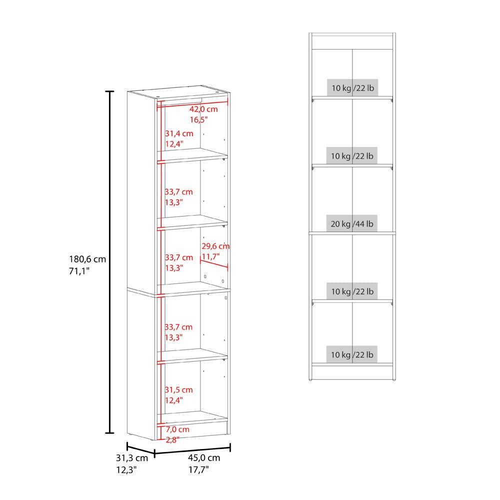Butte Tall Bookcase 71"H with 2 Doors, Five Interior Shelves, Dark Walnut. Picture 5