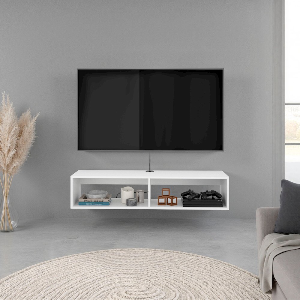 Klein FloatingTV Stand, Space-Saver Design with Functional Shelves, White. Picture 1