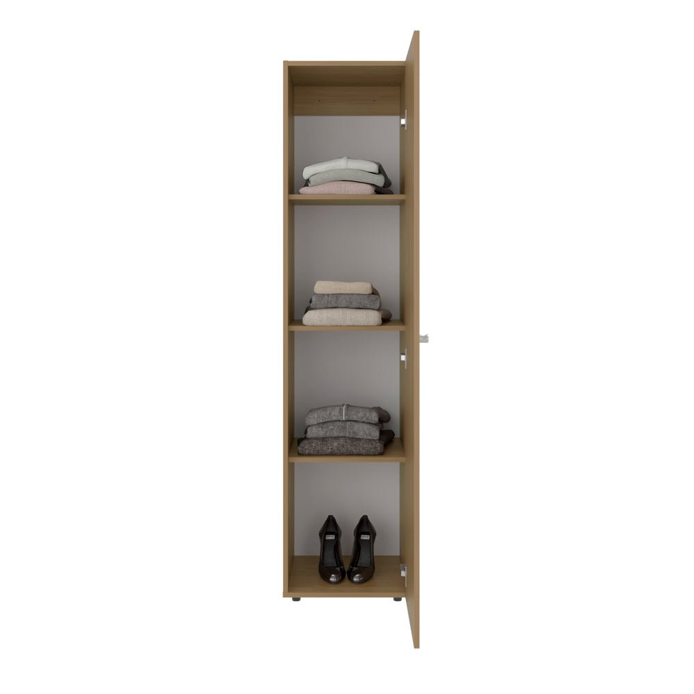 1 Door Wardrobe 67" H with Mirror and Vertical Storage Design, Natural Oak. Picture 4