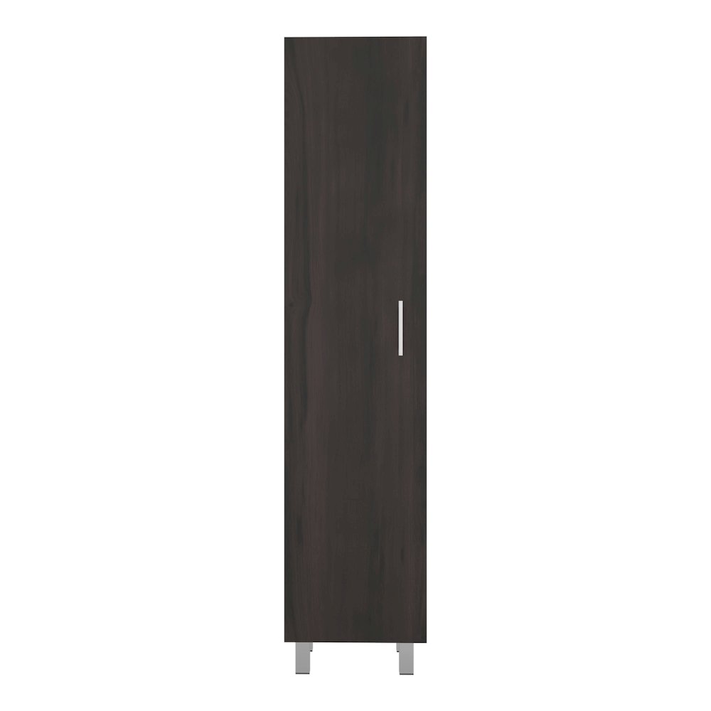 Vernon Slim Storage Cabinet with 4-Tier Shelf and Broom Hangers, Dark Walnut. Picture 3