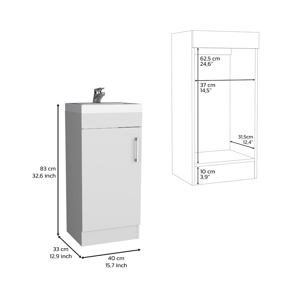 Sevilla Bathroom Vanity with Single Door Cabinet, White. Picture 6