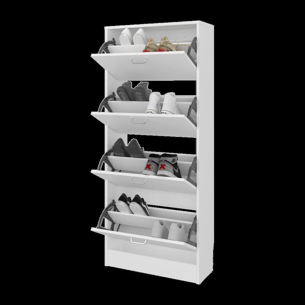 Kobuk 4 Door Shoe Rack, 4 Shelves, White. Picture 4