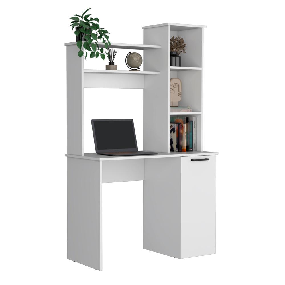 Computer Desk with Ample Work Surface, Hutch Storage and Single Door Cabinet. Picture 2